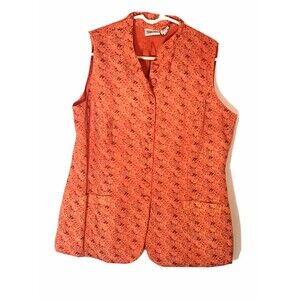 Style works Womens Vintage Shirt Size12 Orange Black Floral Sleeveless Evening